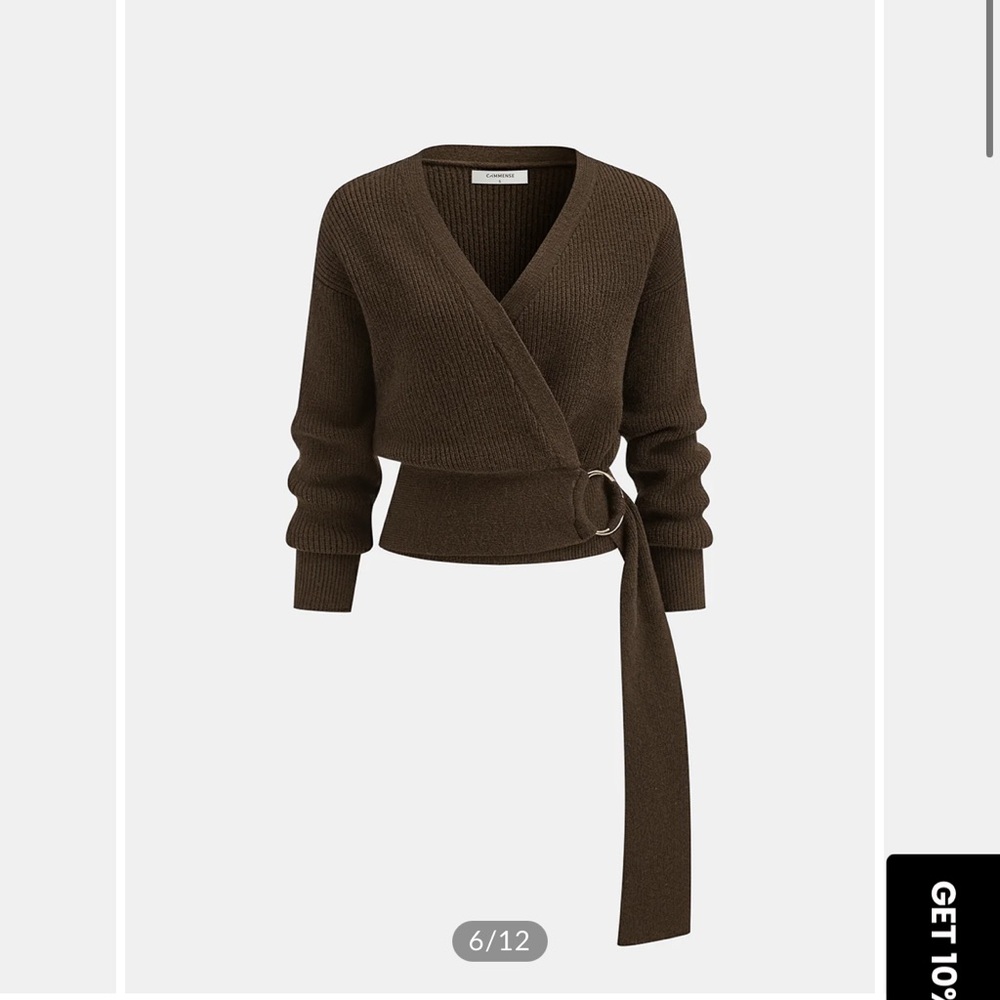 COMMENSE metal ring front wrap sweater - brown - size small